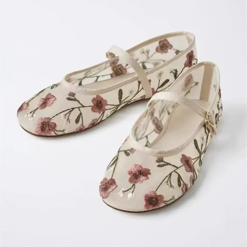 Women'S Ethnic Fashion Brands - Mesh Embroidered Leisure Ballet Flats Women