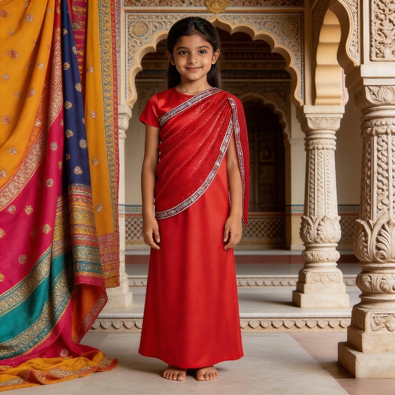 Ethnic Wear - Girls Indian Traditional Dress Red Sequin