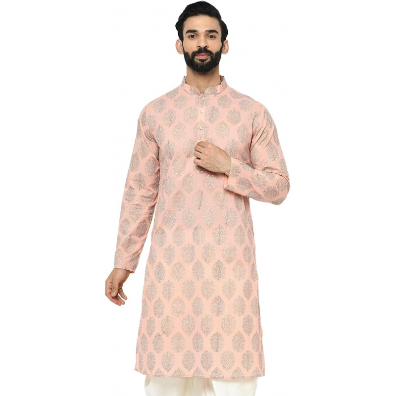 Mens Kurta - Printed Cotton Bl - Kurta Men Cotton review and price